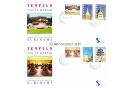 Republiek Suriname Zonnebloem E216 A en B Onbeschreven 1e Dag-enveloppe Tempels in de wereld op 2 enveloppen 1998