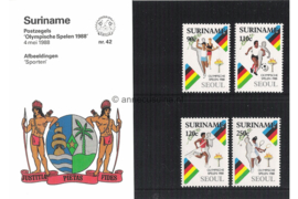 Republiek Suriname Zonnebloem Presentatiemapje PTT nr 42 Postfris Postzegelmapje De Olympische Zomerspelen 1988 in Seoul 1988