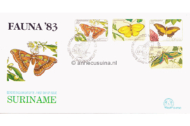 Republiek Suriname Zonnebloem E73 A, B en C Onbeschreven 1e Dag-enveloppe Vlinders van Suriname op  3 enveloppen 1983