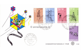 Suriname (Windroos) NVPH E64 (E64W) Onbeschreven 1e Dag-enveloppe Kinderpostzegels 1968