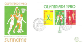 Republiek Suriname Zonnebloem E43 B Onbeschreven 1e Dag-enveloppe Blok Olympische Spelen te Moskou 1980