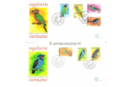 Republiek Suriname Zonnebloem E14 A en B Onbeschreven 1e Dag-enveloppe Luchtpostzegels Tropische vogels op 2 enveloppen 1977