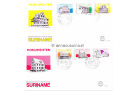 Republiek Suriname Zonnebloem E147 A en B Onbeschreven 1e Dag-enveloppe Monumenten in Suriname op 2 enveloppen 1991