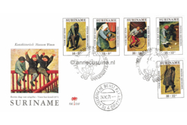 Suriname (Palmboom) NVPH E87 (E87P) Onbeschreven 1e Dag-enveloppe Kinderpostzegels. Pieter Breughel 1971