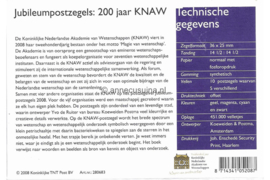Nederland NVPH M377d (PZM377d) Postfris Postzegelmapje 200 jaar KNAW 2008