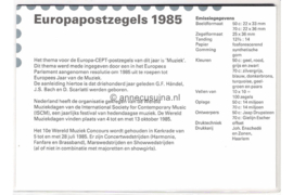 Nederland NVPH M30 (PZM30) Postfris Postzegelmapje Europa, muziek 1985