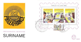 Republiek Suriname Zonnebloem E62 B Onbeschreven 1e Dag-enveloppe Blok Internationale Postzegeltentoonstelling Philexfrance te Parijs 1982