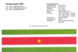 Republiek Suriname Zonnebloem Presentatiemapje PTT nr 38 Postfris Postzegelmapje Kinderzegels met toeslag ten bate van het kind 1987