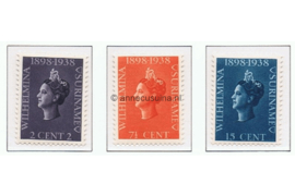 Suriname NVPH 187-189 Postfris Jubileumzegels Koningin Wilhelmina, Gezamenlijke uitgave met Nederland, Ned. Indië en Curaçao 1938