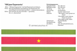 Republiek Suriname Zonnebloem Presentatiemapje PTT nr 30 Postfris Postzegelmapje Het 100-jarig bestaan van de taal Esperanto 1987