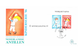 Nederlandse Antillen (Postdienst) NVPH E187a (E187APO) Onbeschreven 1e Dag-enveloppe Blok Kinderzegels, sport 1986