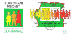 Republiek Suriname Zonnebloem E51 Onbeschreven 1e Dag-enveloppe Blok Voor de Surinaamse jeugd 1981