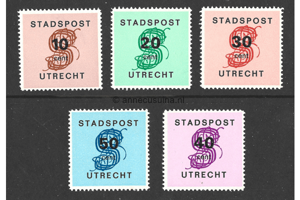 Postfris Serie 10, 20, 30, 40 en 50 cent Stadspost Utrecht 1970