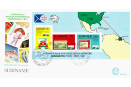 Republiek Suriname Zonnebloem E133 YY Onbeschreven 1e Dag-enveloppe Blok De Internationale Postzegeltentoonstelling van 17 november t/m 3 december 1989 in Washington 1989