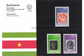 Republiek Suriname Zonnebloem Presentatiemapje PTT nr 58 Postfris Postzegelmapje De Internationale Postzegeltentoonstelling 'Stamp World London 90' van 3 t/m 13 mei 1990 in Londen ter ere van de 'One Penny Black' de eerste postzegel ter wereld 1990
