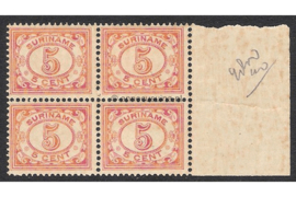 Kleurafwijking: NVPH 77 Postfris FOTOLEVERING (5 cent) (Blokje van vier) Cijfer 1913-1931