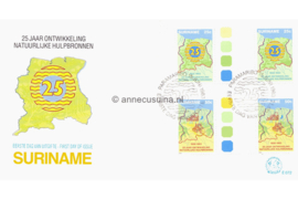 Republiek Suriname Zonnebloem E72 354/355 BPA Onbeschreven FOTOLEVERING 1e Dag-enveloppe Brugparen met kleurstippen 25 jaar ontwikkeling van de natuurlijke bronnen van Suriname 1983