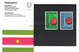 Republiek Suriname Zonnebloem Presentatiemapje PTT nr 7 Postfris Postzegelmapje De CSIM (Conseil International du Sport Militaire) Basketball Kampioenschappen 1984