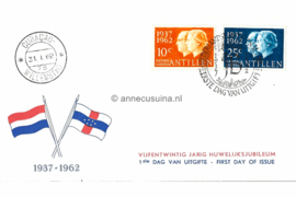 Nederlandse Antillen NVPH E19d (Uitgave met vlaggen Antillen en Nederland) Onbeschreven 1e Dag-enveloppe 25 jarig huwelijksjubileum Juliana en Bernhard 1962
