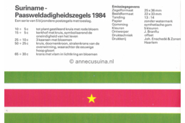 Republiek Suriname Zonnebloem Presentatiemapje PTT nr 3 Postfris Postzegelmapje Met toeslag als Paasweldadigheidszegels 1984