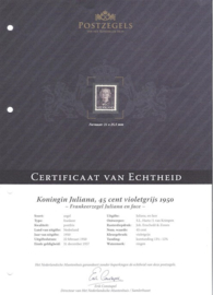 Nederland NVPH 530 Postfris GECERTIFICEERD FOTOLEVERING (45 cent)Koningin Juliana En Face 1949-1951