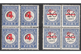 Nederland NVPH P29-P30 (Blokje van vier) Postfris Portzegels van uitgifte 1894-1910 Overdrukt in rood 1906-1909