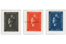 Nederland NVPH 310-312 Postfris 40 jarig regeringsjubileum Koningin Wilhelmina. Gezamenlijke uitgave met Curacao, Ned. Indie en Suriname 1938