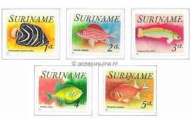 Republiek Suriname Zonnebloem 27-31 Gestempeld Tropische vissen 1976