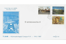 Nederlandse Antillen (SE-serie) NVPH E199 (E199S met nr. E193) Onbeschreven 1e Dag-enveloppe 75 jaar Mijnmaatschappij Curaçao N.V. 1988