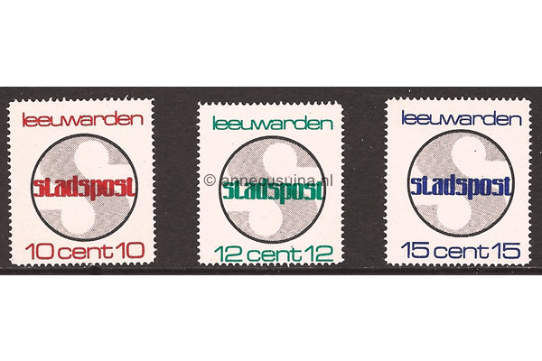 Postfris Serie 10, 12, en 15 cent Stadspost Leeuwarden 1969