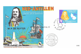 Nederlandse Antillen (Lion) NVPH E42 (E42L) Onbeschreven 1e Dag-enveloppe Michiel Adriaensz. de Ruyter op St.Eustatius 1966