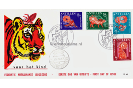 Nederlandse Antillen (Windroos) NVPH E48 (E48Wb/Uitgave zonder logo) Onbeschreven 1e Dag-enveloppe Kinderpostzegels. Nanzi verhalen 1967