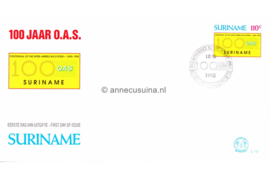 Republiek Suriname Zonnebloem E141 Onbeschreven 1e Dag-enveloppe 100-jarig bestaan van de Organisatie van Amerikaanse Staten (OAS) 1990