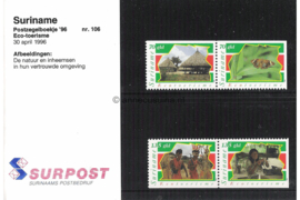 Republiek Suriname Zonnebloem Presentatiemapje PTT nr 106 (Zegels) Postfris Postzegelmapje Ter stimulering van het Ecotoerisme; zegels afkomstig uit het postzegelboekje nr. 8 1996