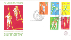 Republiek Suriname Zonnebloem E43 A Onbeschreven 1e Dag-enveloppe Olympische Spelen te Moskou 1980