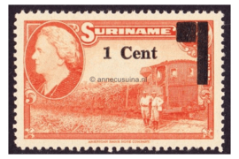 Suriname NVPH 284a Postfris Type I ( 1 cent op 7 1/2 cent) Hulpuitgifte. Frankeerzegels van de uitgifte 1945 overdrukt in zwart 1950