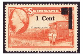 Suriname NVPH 284a Ongebruikt Type I ( 1 cent op 7 1/2 cent) Hulpuitgifte. Frankeerzegels van de uitgifte 1945 overdrukt in zwart 1950