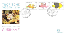 Republiek Suriname Zonnebloem E33 B Onbeschreven 1e Dag-enveloppe Luchtpostzegels Tropische vissen 1979