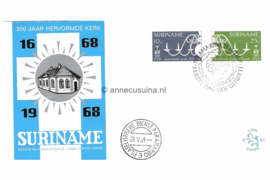Suriname (Lion) NVPH E61 (E61L) Onbeschreven 1e Dag-enveloppe 300 jaar Hervormde Kerk Paramaribo 1968