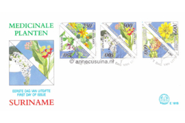 Republiek Suriname Zonnebloem E181 A en B Onbeschreven 1e Dag-enveloppe Surinaamse medicinale bloemen 1995