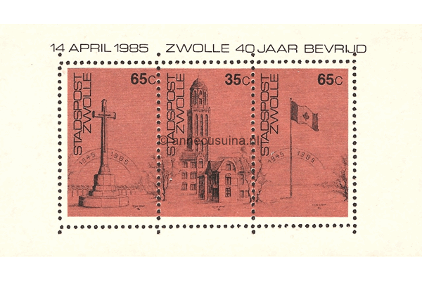 Stadspost Zwolle Postfris Blok 65c + 35c + 65c Zwolle 40 jaar bevrijd 14 april 1985