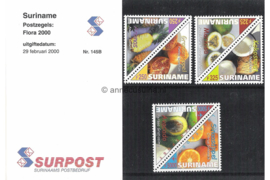 Republiek Suriname Zonnebloem Presentatiemapje PTT nr 145A en 145B Postfris Postzegelmapje Tropische vruchten 2000