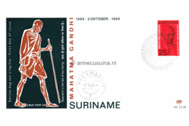 Suriname (Palmboom) NVPH E68 (E68P) Onbeschreven 1e Dag-enveloppe 100ste geboortedag Mohandas Karamchand Ghandi 1969