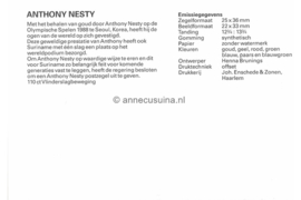 Republiek Suriname Zonnebloem Presentatiemapje PTT nr 47 Postfris Postzegelmapje Ter ere van Anthony Nesty die een gouden medaille behaalde tijdens de Olympische Spelen te Seoul op het nummer 100 meter vlinderslag zwemmen 1988