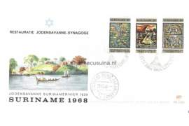 Suriname (Palmboom) NVPH E63 (E63P) Onbeschreven 1e Dag-enveloppe Restauratie Synagoge Joden Savanne 1968