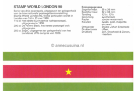 Republiek Suriname Zonnebloem Presentatiemapje PTT nr 58 Postfris Postzegelmapje De Internationale Postzegeltentoonstelling 'Stamp World London 90' van 3 t/m 13 mei 1990 in Londen ter ere van de 'One Penny Black' de eerste postzegel ter wereld 1990