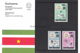 Republiek Suriname Zonnebloem Presentatiemapje PTT nr 33 Postfris Postzegelmapje De 10e Pan American Games, van 7 t/m 23 augustus gehouden in Indianapolis 1987
