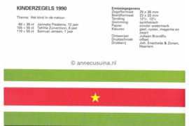 Republiek Suriname Zonnebloem Presentatiemapje PTT nr 64 Postfris Postzegelmapje Kinderzegels met toeslag ten bate van het kind. Afbeeldingen van 'het kind in de natuur' 1990