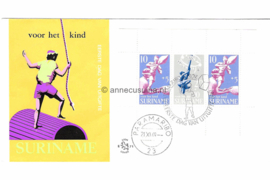Suriname (Lion) NVPH E71 (E71L) Onbeschreven 1e Dag-enveloppe Kinderpostzegels. Blok 1969