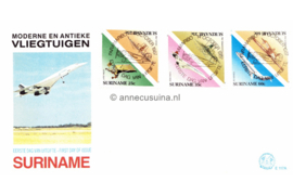 Republiek Suriname Zonnebloem E117 A en B Onbeschreven 1e Dag-enveloppe Antieke en moderne vliegtuigen in 2 enveloppen 1987